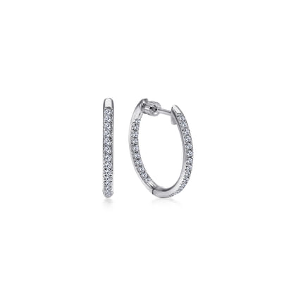 14K White Gold Micro Pave 15mm Round Inside Out Diamond Hoop Earrings
