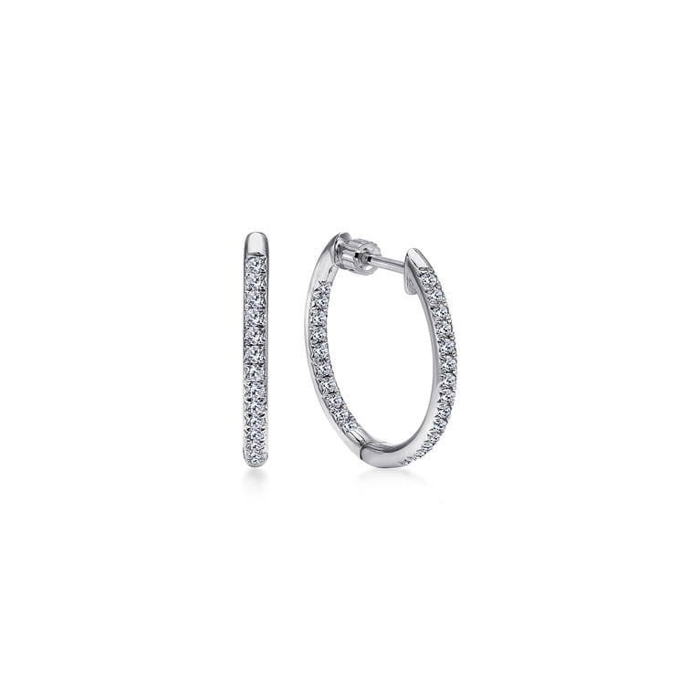 14K White Gold Micro Pave 15mm Round Inside Out Diamond Hoop Earrings - 0.5 ct - Shot 1