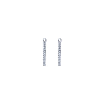 14K White Gold Micro Pave 15mm Round Inside Out Diamond Hoop Earrings