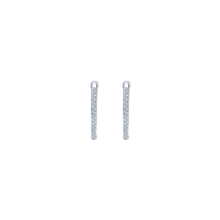 14K White Gold Micro Pave 15mm Round Inside Out Diamond Hoop Earrings - 0.5 ct - Shot 3