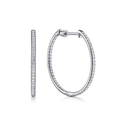14K White Gold Micro Pave 30mm Round Inside Out Diamond Hoop Earrings