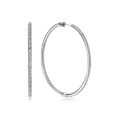 14K White Gold Micro Pave 35mm Round Inside Out Diamond Hoop Earrings