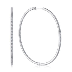 14K White Gold Micro Pave 50mm Round Inside Out Diamond Hoop Earrings