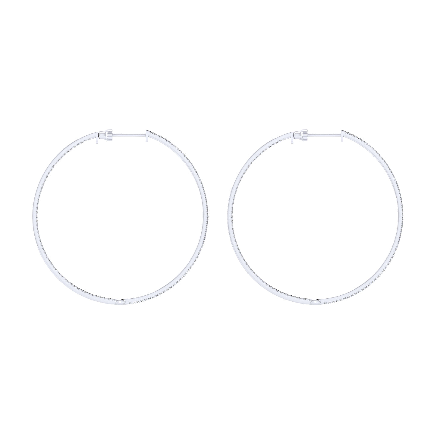 14K White Gold Micro Pave 50mm Round Inside Out Diamond Hoop Earrings - 1.25 ct - Shot 2
