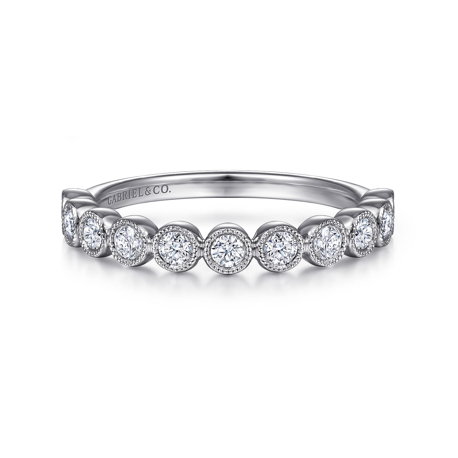 14K White Gold Milgrain Bezel Diamond Stackable Ring - 0.4 ct - Shot 1