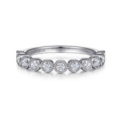 14K White Gold Milgrain Bezel Diamond Stackable Ring