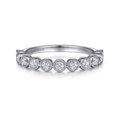 14K White Gold Milgrain Bezel Diamond Stackable Ring