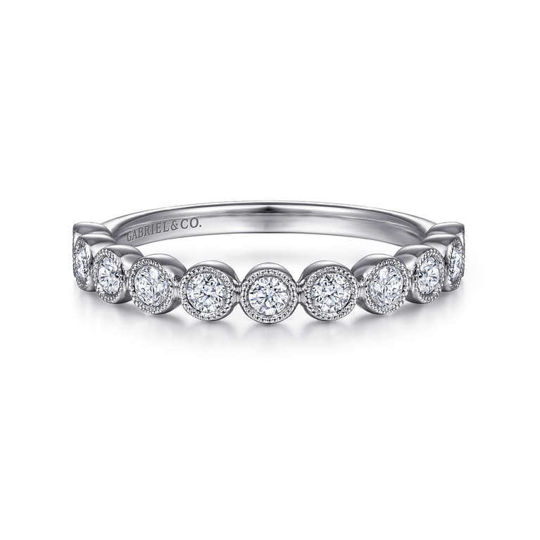 14K White Gold Milgrain Bezel Diamond Stackable Ring - 0.4 ct - Shot 1