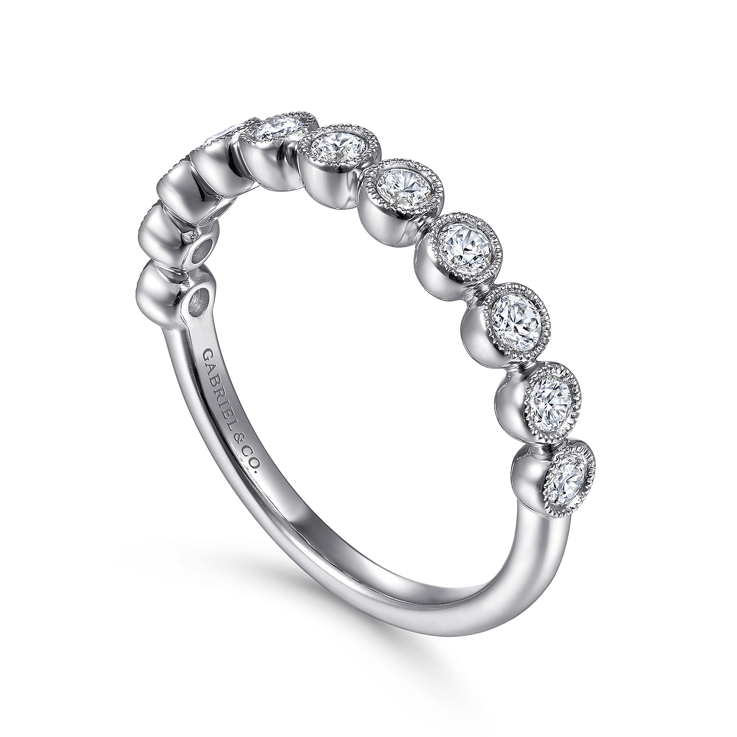 14K White Gold Milgrain Bezel Diamond Stackable Ring - 0.4 ct - Shot 3
