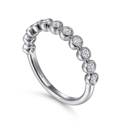 14K White Gold Milgrain Bezel Diamond Stackable Ring