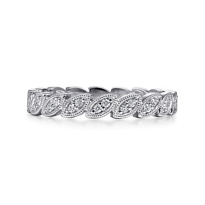 14K White Gold Millgrained Marquise Stackable Diamond Ring