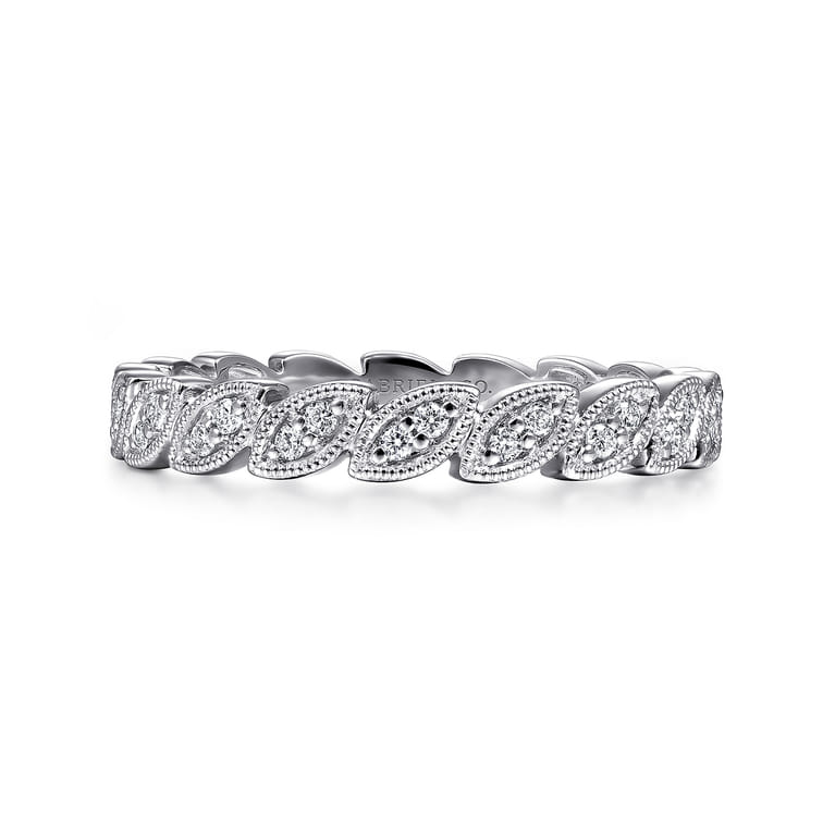 14K White Gold Millgrained Marquise Stackable Diamond Ring - 0.18 ct - Shot 1