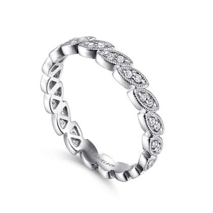 14K White Gold Millgrained Marquise Stackable Diamond Ring