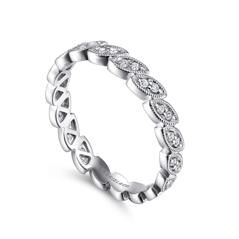 14K White Gold Millgrained Marquise Stackable Diamond Ring - 0.18 ct - Shot 3