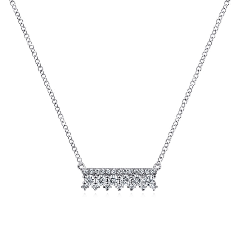 14K White Gold Mini Diamond Bar Necklace - 0.4 ct - Shot 1
