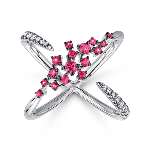 14K White Gold Modern Scattered Ruby and Diamond Open Ring - 0.2 ct - Shot 4