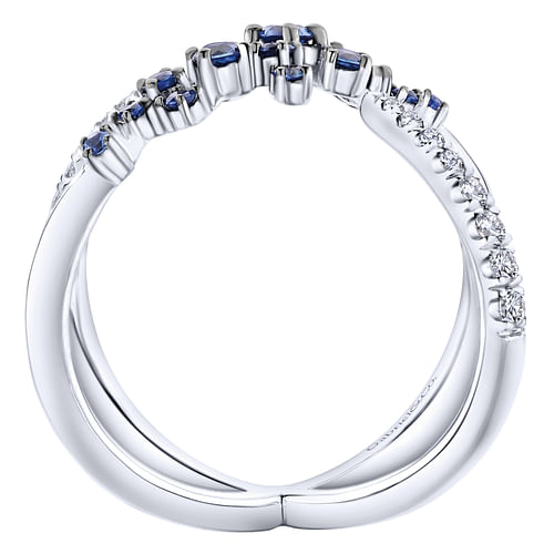 14K White Gold Modern Scattered Sapphire   Diamond Ring - 0.2 ct - Shot 2