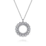 14K White Gold Multi Diamond Circle Pendant Necklace - 1.05 ct