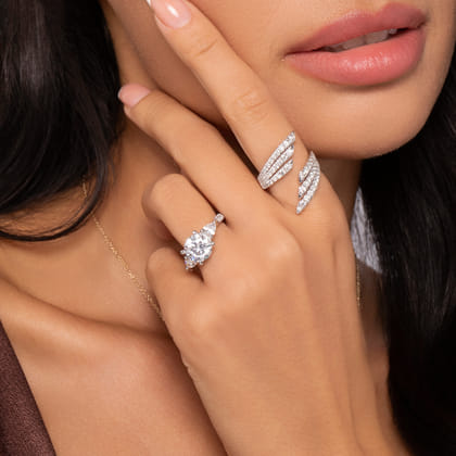 14K White Gold Multi Row Diamond Bypass Ladies Ring