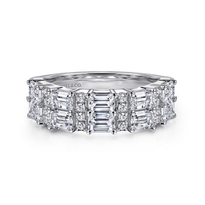 14K White Gold Multi Row Diamond Classic Ring