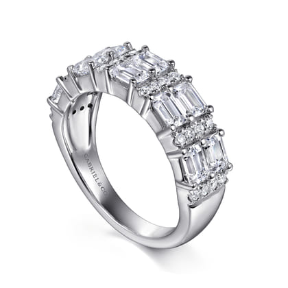 14K White Gold Multi Row Diamond Classic Ring