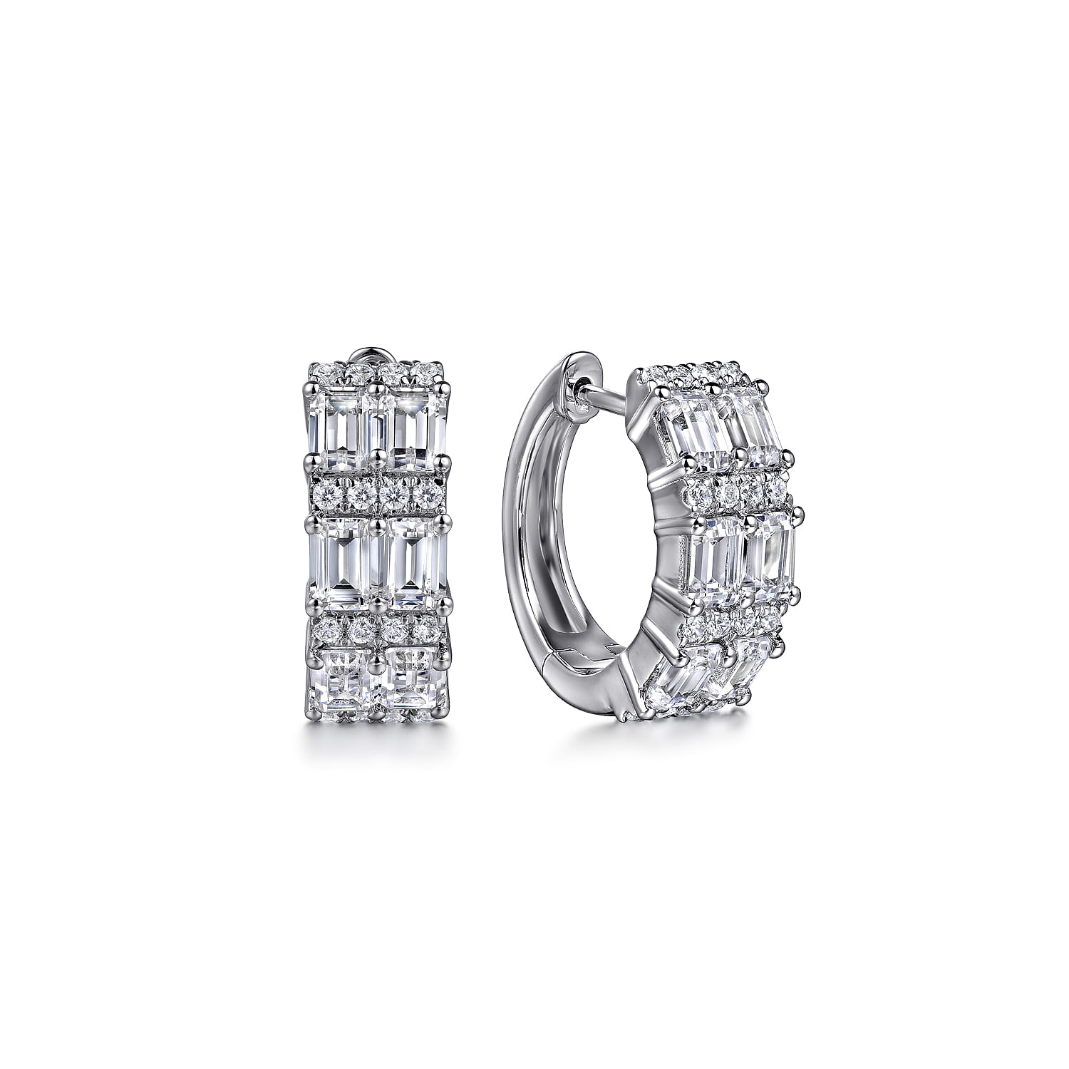 14K White Gold Multi Row Diamond Huggie Earrings - 2.15 ct - Shot 1