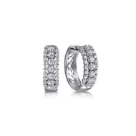 14K White Gold Multi Row Diamond Huggie Earrings