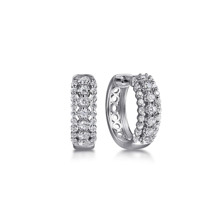 14K White Gold Multi Row Diamond Huggie Earrings - 0.5 ct - Shot 1