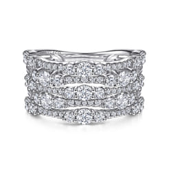 14K White Gold Multi Row Diamond Ring