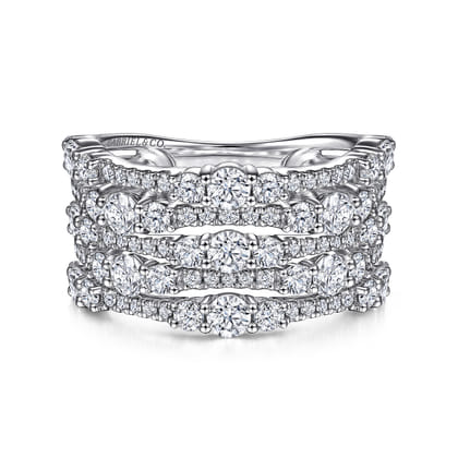 14K White Gold Multi Row Diamond Ring