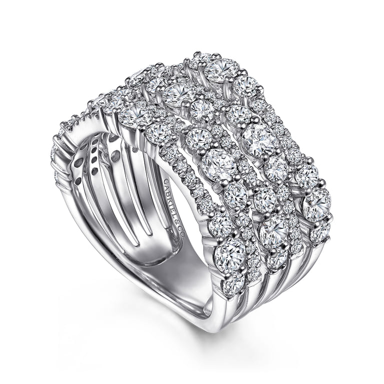 14K White Gold Multi Row Diamond Ring - 2.4 ct - Shot 3