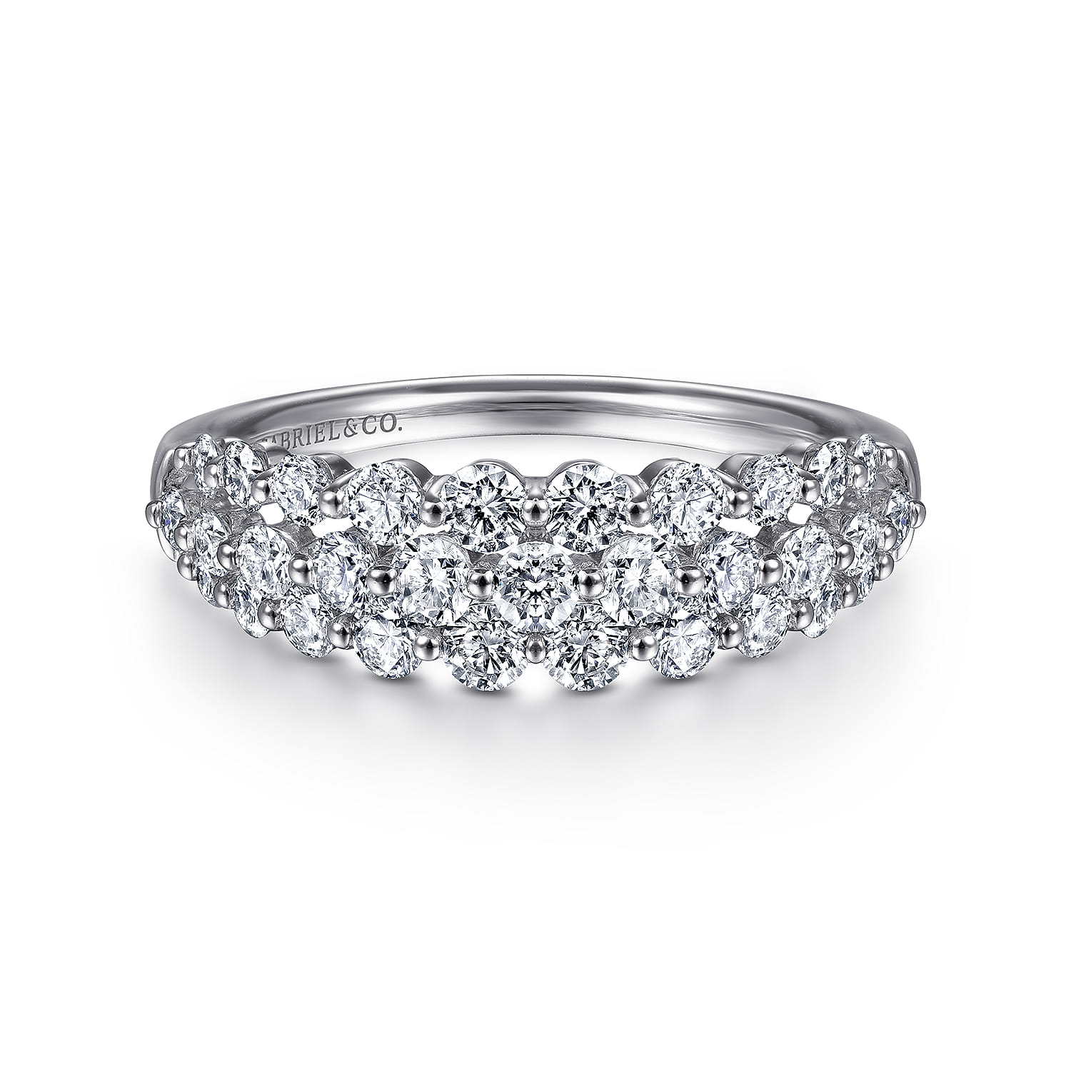 14K White Gold Multi Row Diamond Ring - 1 ct - Shot 1
