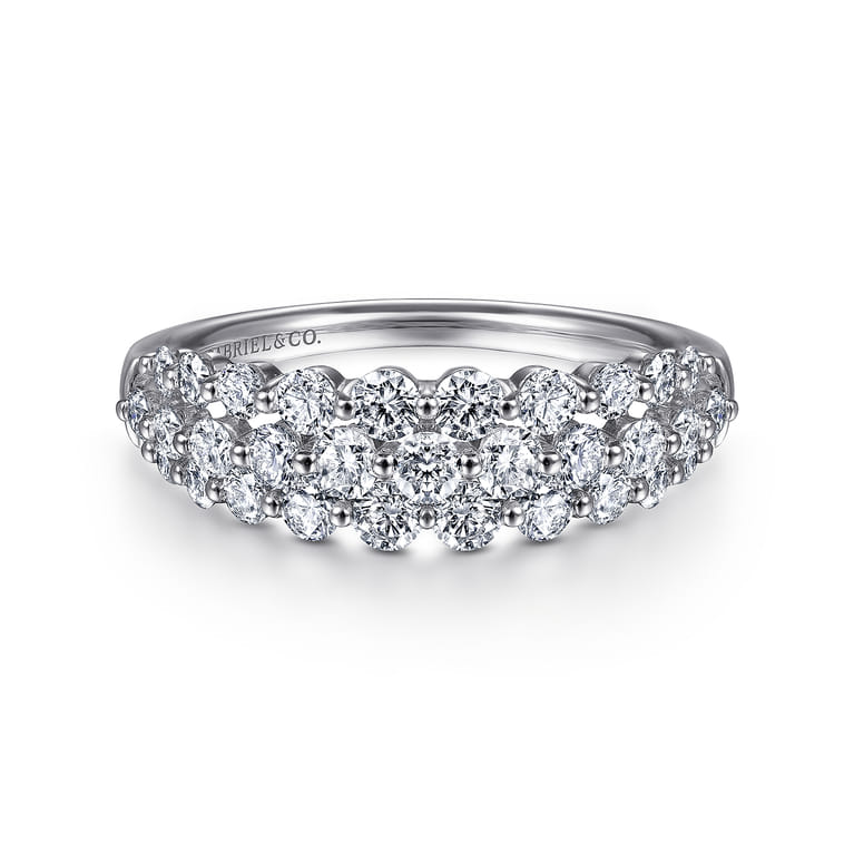 14K White Gold Multi Row Diamond Ring - 1 ct - Shot 1