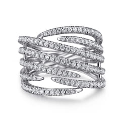 14K White Gold Multi Row Diamond Spike Wide Band Ladies Ring