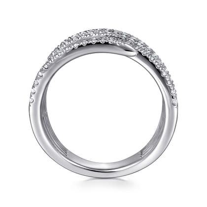 14K White Gold Multi Row Diamond Spike Wide Band Ladies Ring