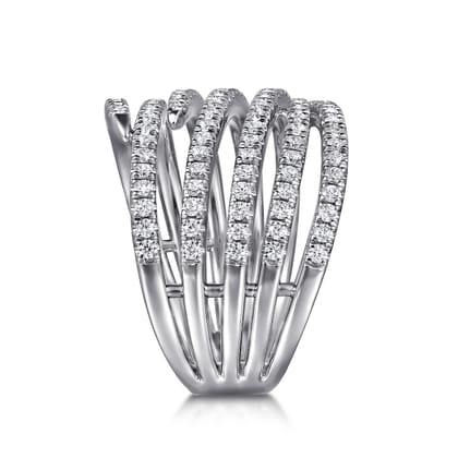 14K White Gold Multi Row Diamond Spike Wide Band Ladies Ring