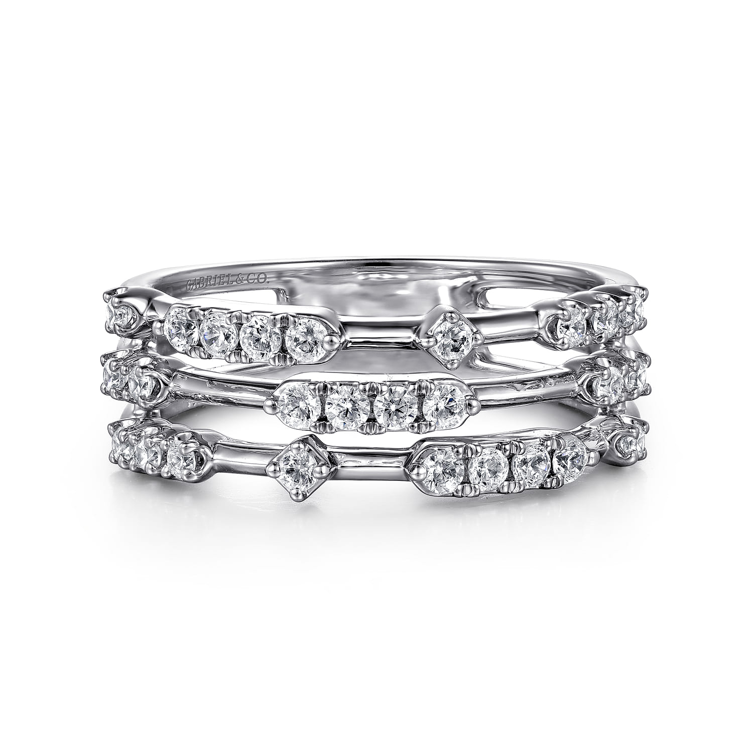 14K White Gold Multi Row Diamond Station Ring - 0.4 ct - Shot 1