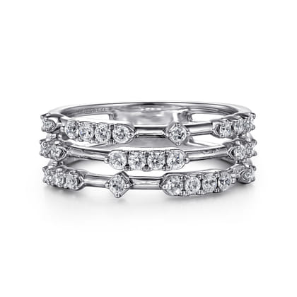 14K White Gold Multi Row Diamond Station Ring