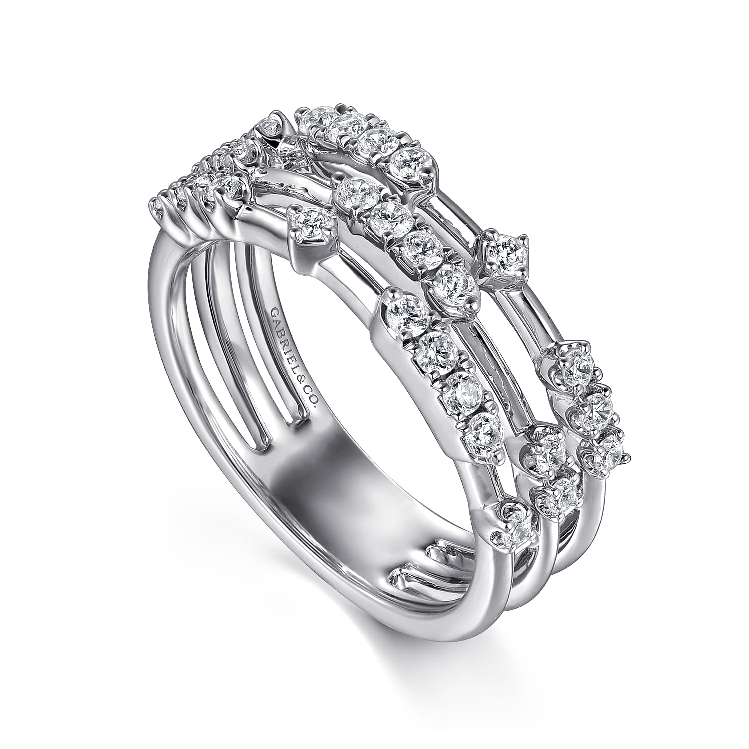 14K White Gold Multi Row Diamond Station Ring - 0.4 ct - Shot 3