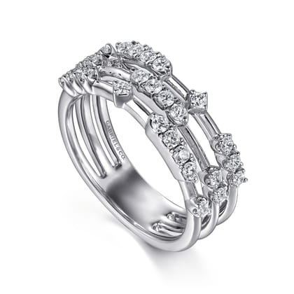 14K White Gold Multi Row Diamond Station Ring