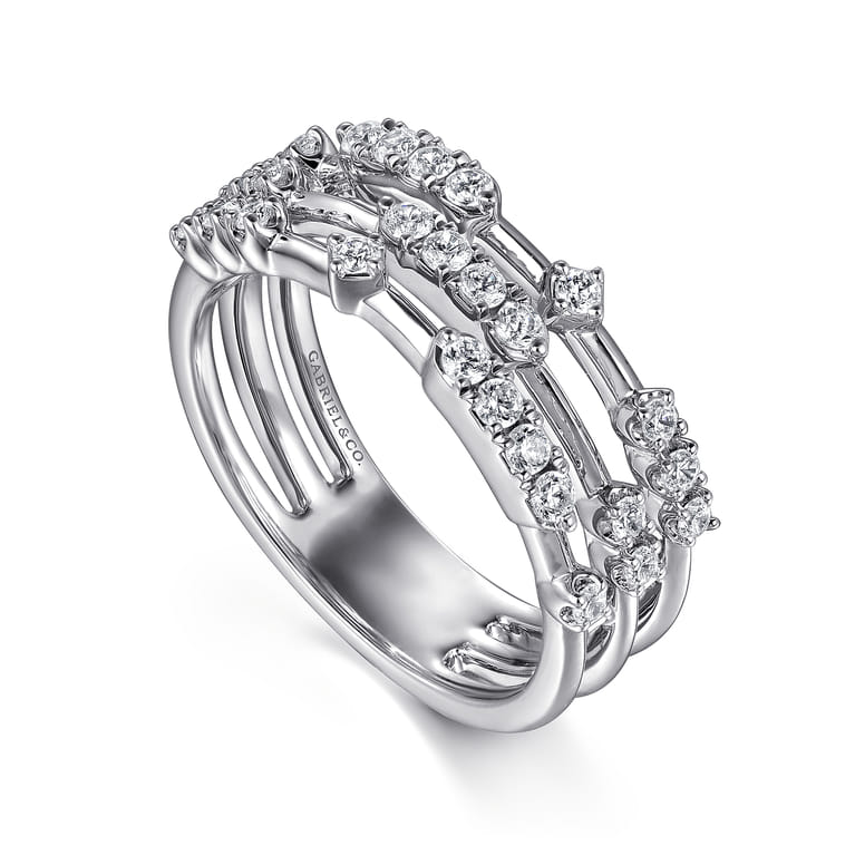 14K White Gold Multi Row Diamond Station Ring - 0.4 ct - Shot 3