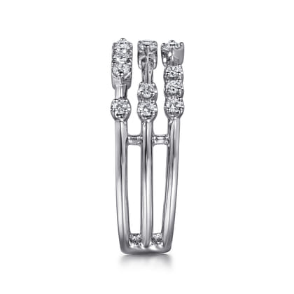 14K White Gold Multi Row Diamond Station Ring