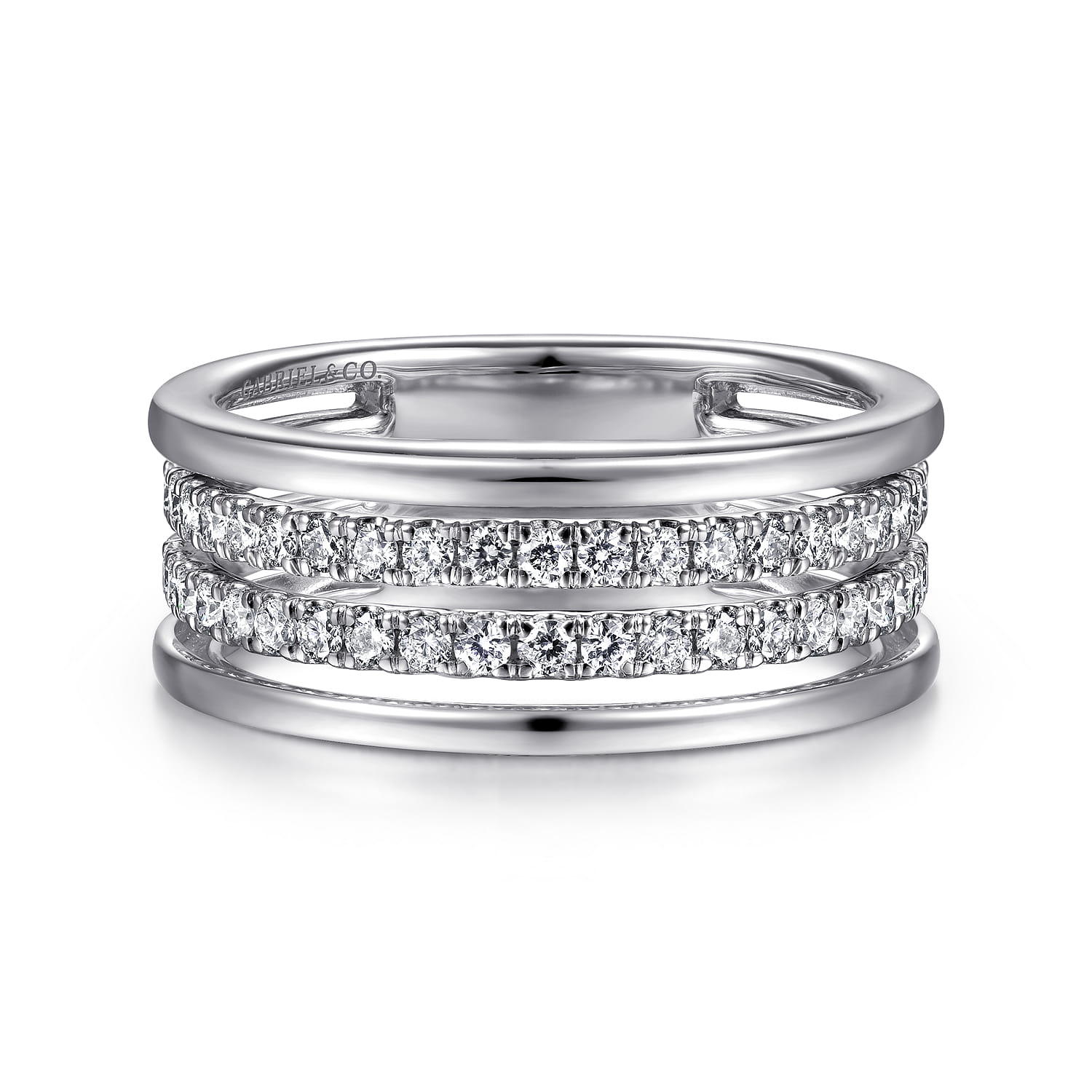 14K White Gold Multi Row Diamond Wide Band Ring - 0.53 ct - Shot 1