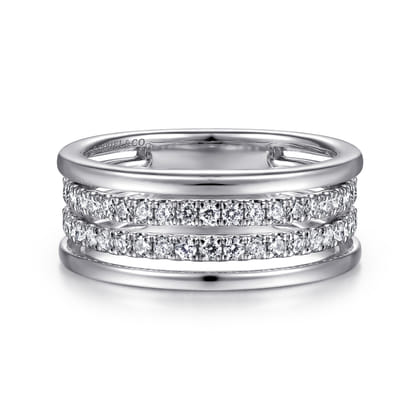 14K White Gold Multi Row Diamond Wide Band Ring