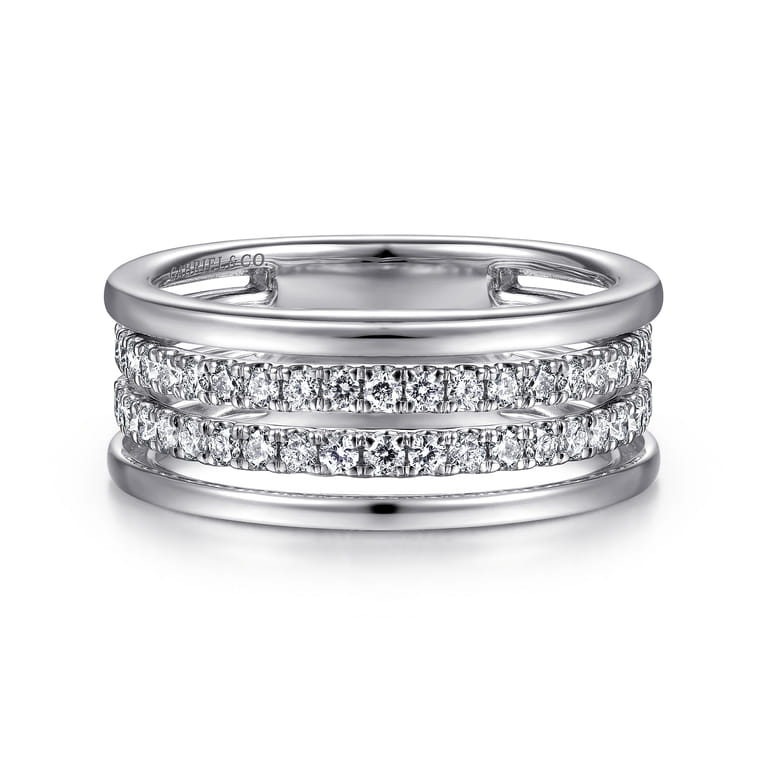 14K White Gold Multi Row Diamond Wide Band Ring - 0.53 ct - Shot 1