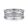 14K White Gold Multi Row Diamond Wide Band Ring - 0.53 ct