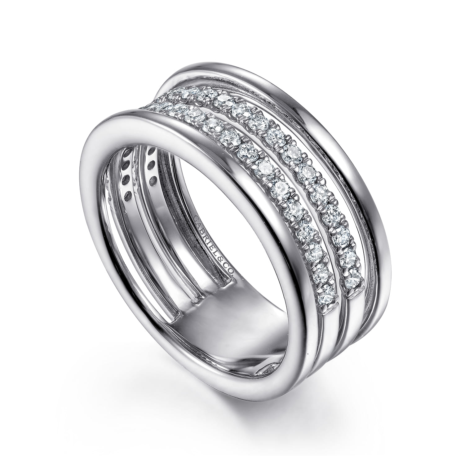 14K White Gold Multi Row Diamond Wide Band Ring - 0.53 ct - Shot 3