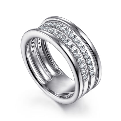 14K White Gold Multi Row Diamond Wide Band Ring