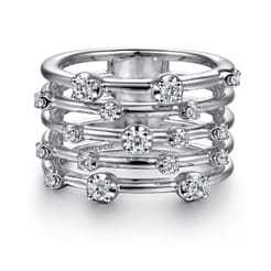 14K White Gold Multi Row Diamond Wide Band Ring