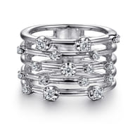 14K White Gold Multi Row Diamond Wide Band Ring